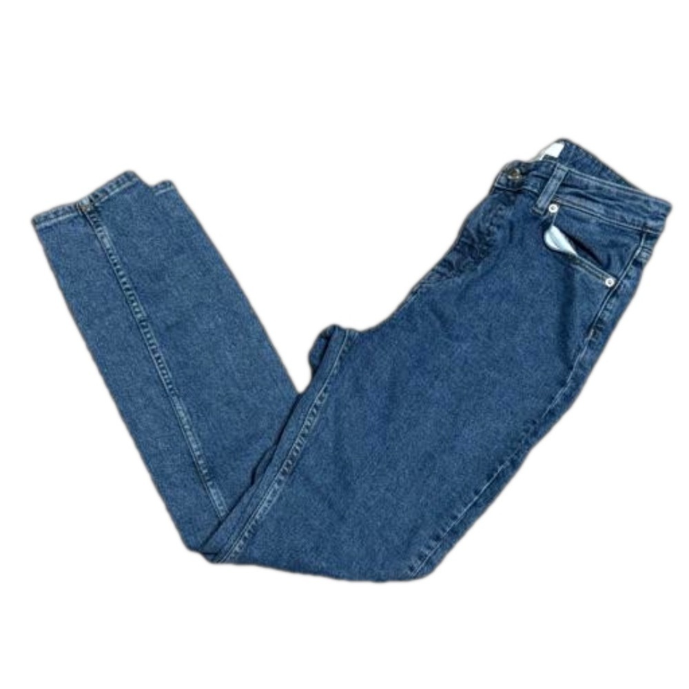 H & M Straight Leg High Rise Cotton Blended Denim Blue Jeans Women Size 10